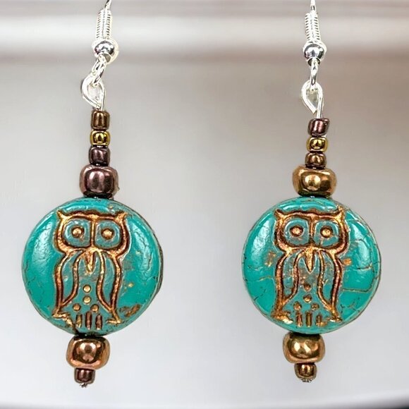 Owl Drop Earrings Handmade Sterling Silver - Picture 1 of 5